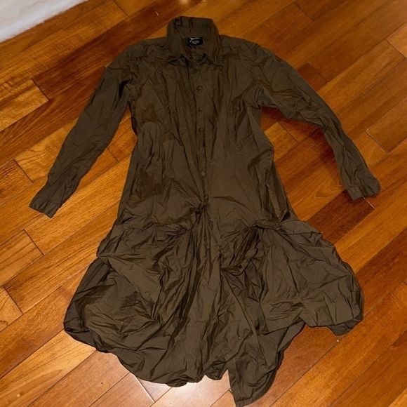 Designer Puckered Look Button Down Uneven Swing Dress Shirt Top Size S cotton - Picture 2 of 7